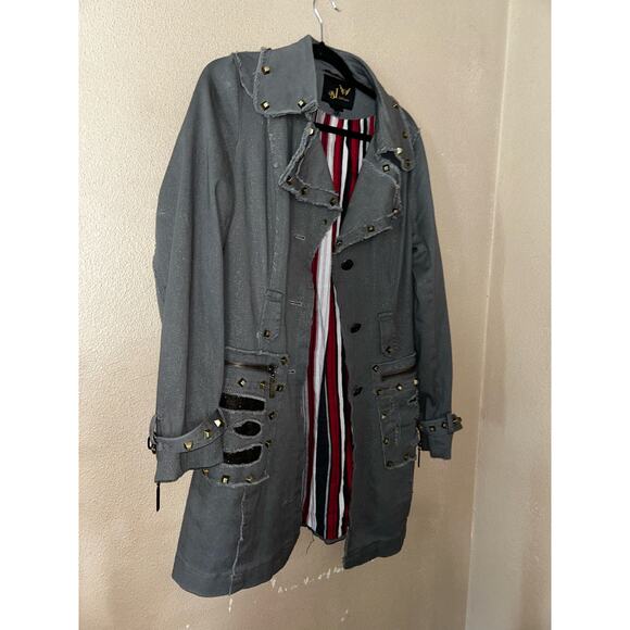 Rufuete B-1 Edition Edgy Rock Distressed Embroidered Studded Raw Edges Coat - Picture 2 of 14